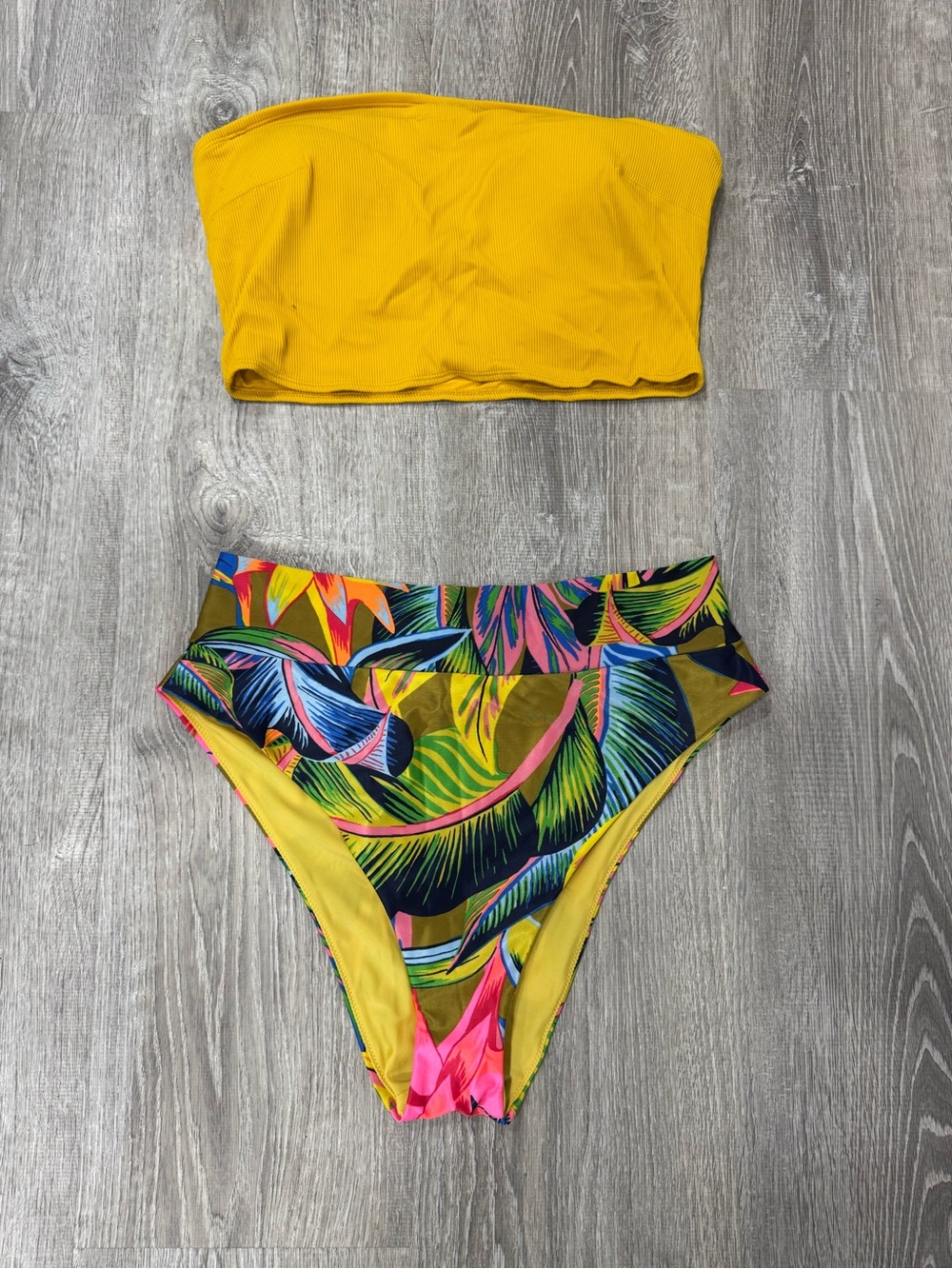 aerie Yellow Multi-Color Tropical Print Bikini Bottom